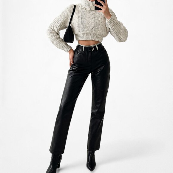 Vintage Y2K Black Patent Faux Leather Look Slim Leg Pants Size XS/S - Picture 2 of 7